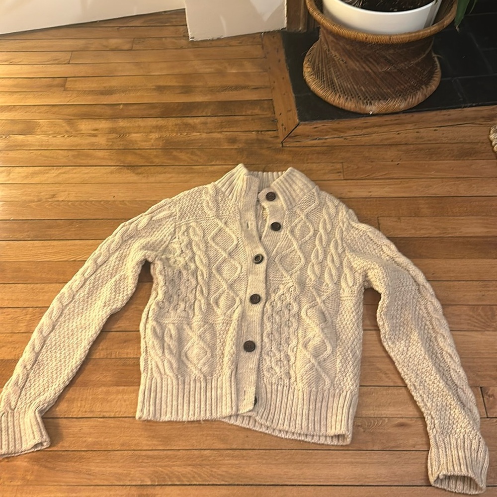 Women's Cream Cable Knit Wool Cardigan